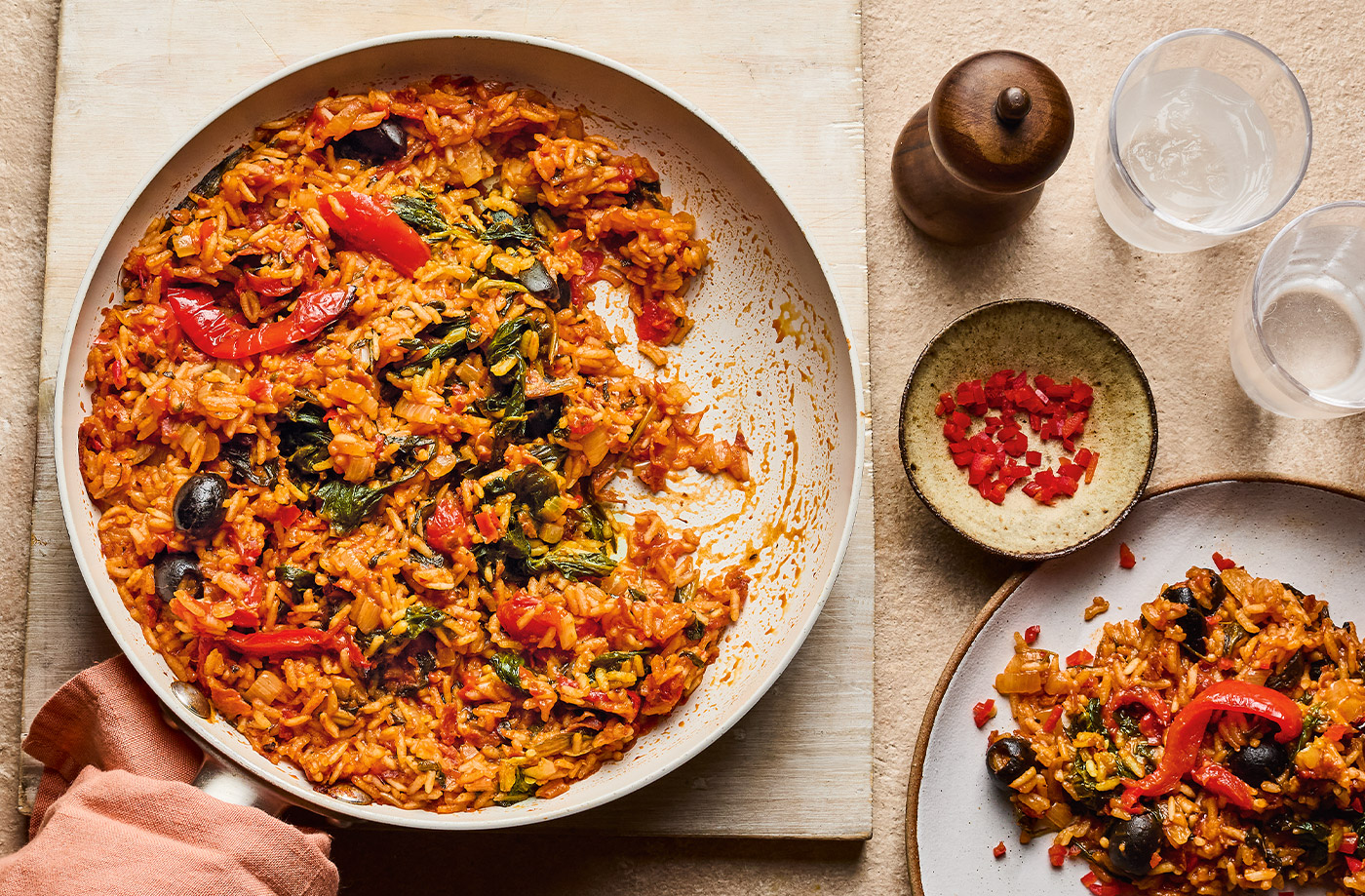 Spicy olive and chorizo rice recipe