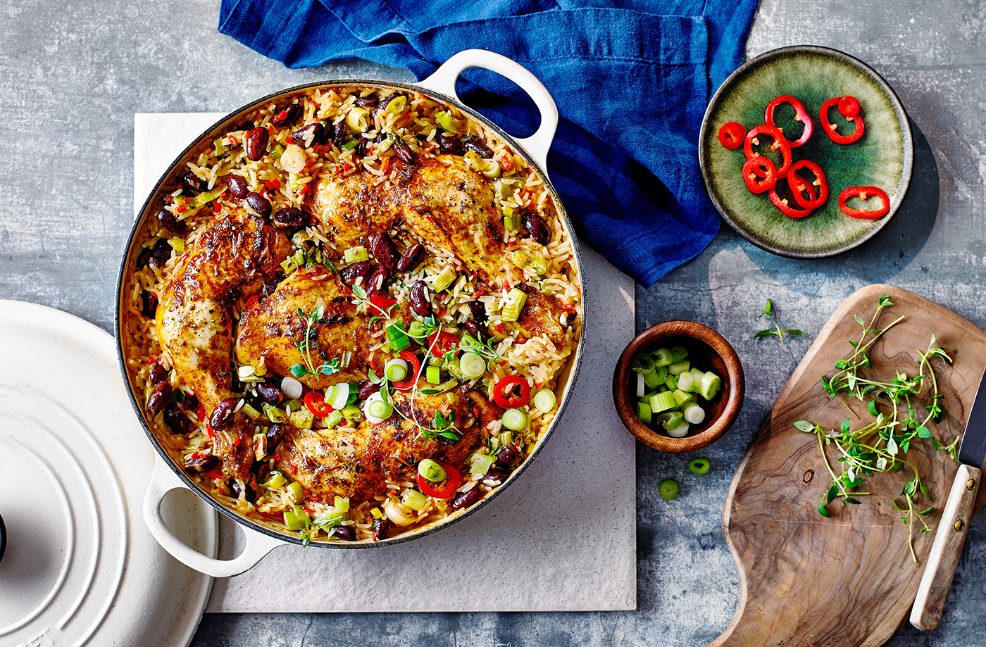 Spicy chicken, rice and peas bake recipe