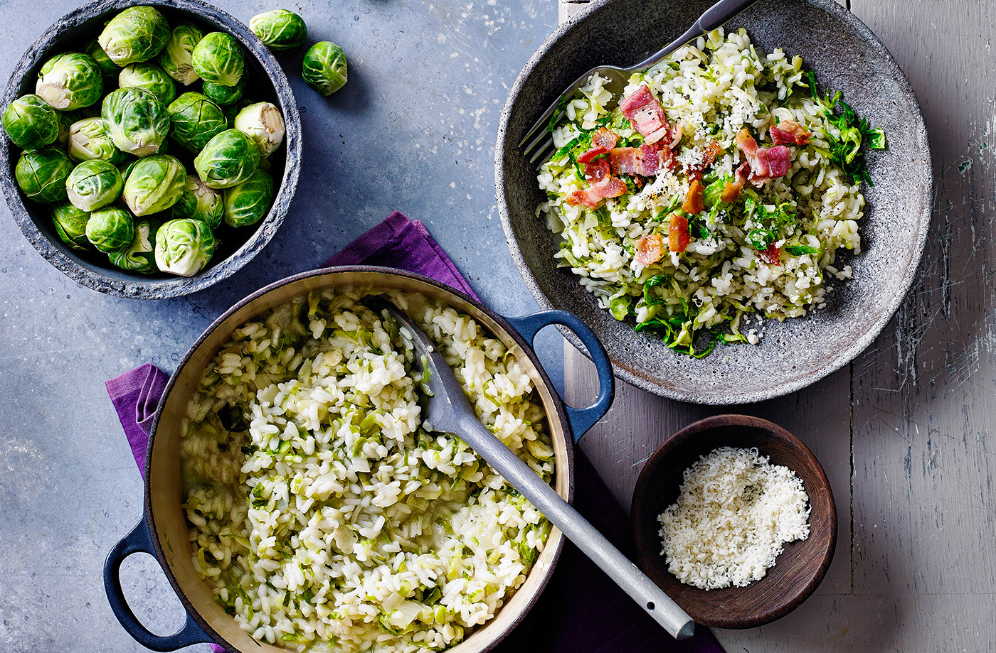Creamy Brussels sprouts and bacon risotto recipe