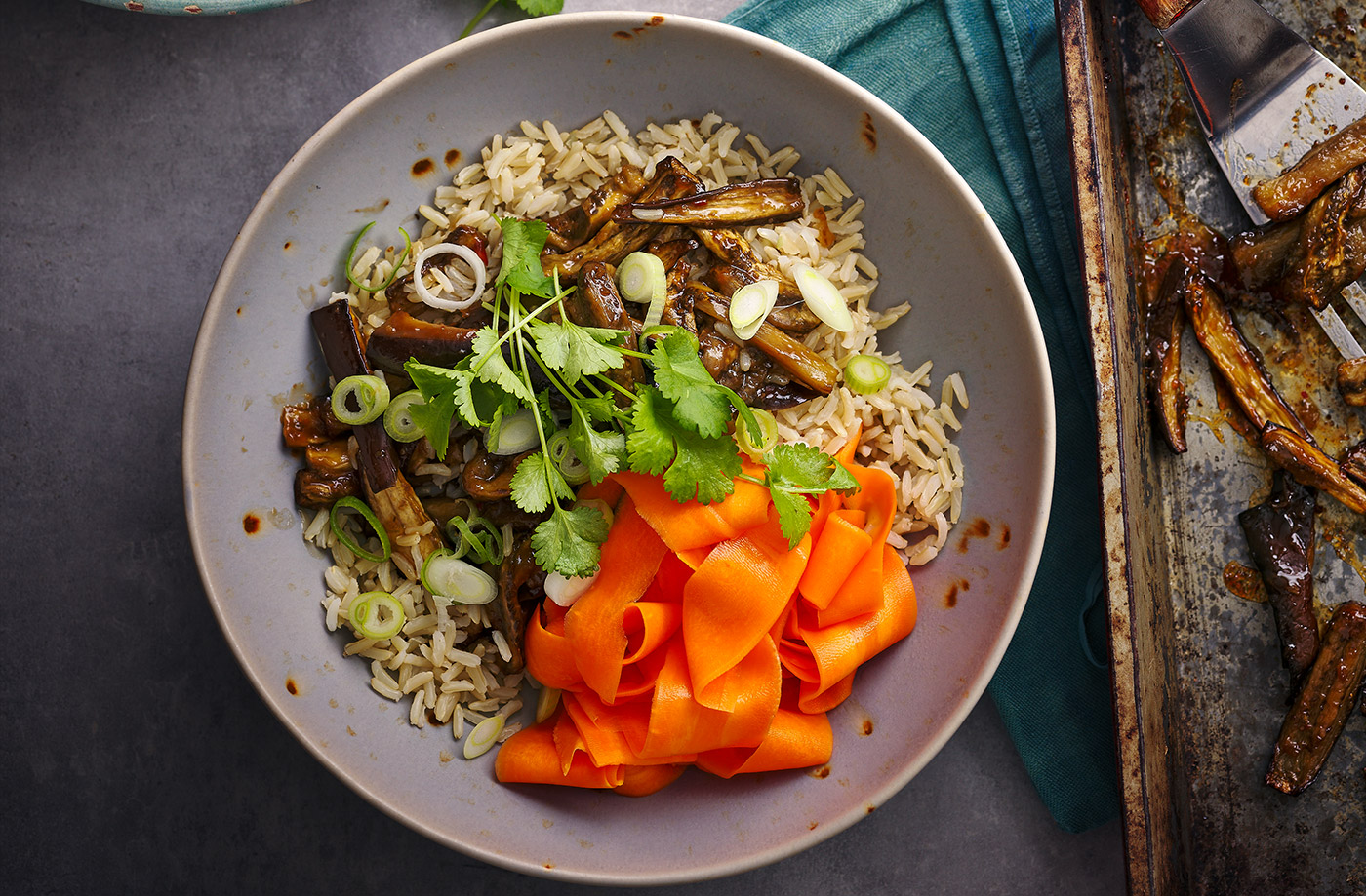 Sticky aubergine rice bowls recipe