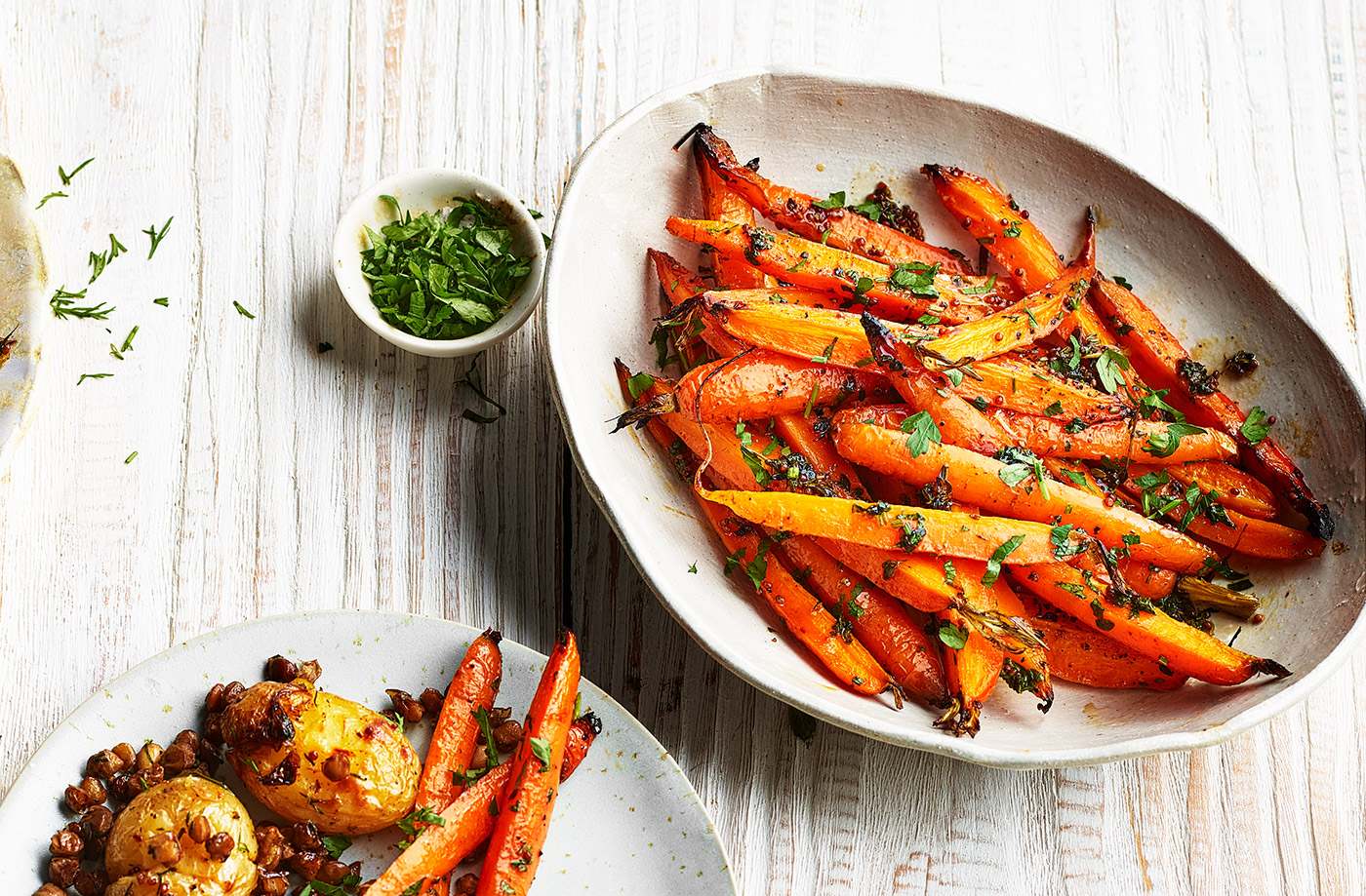 Sticky whole-roasted carrots recipe