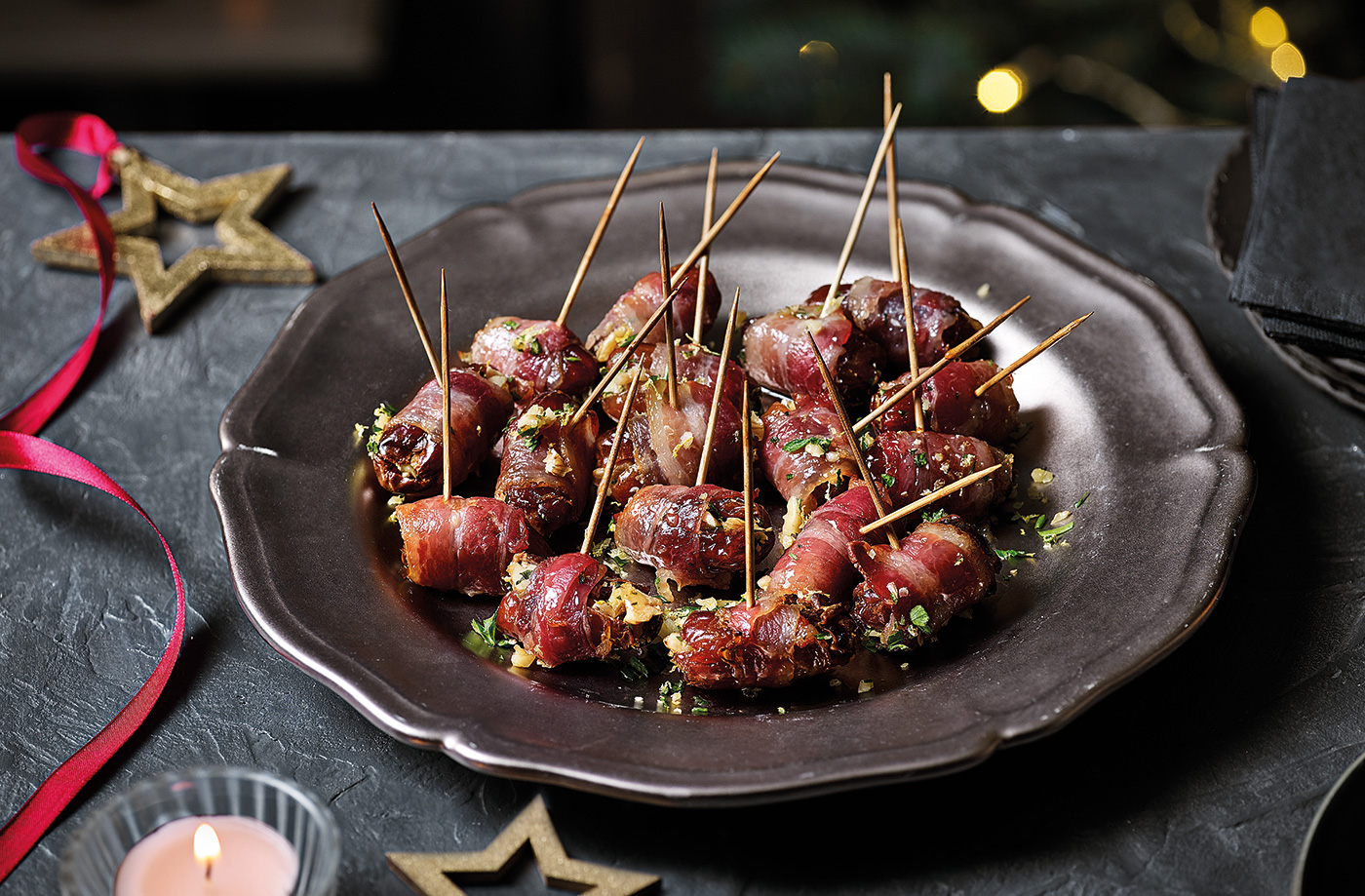 Maple glazed bacon-wrapped dates recipe