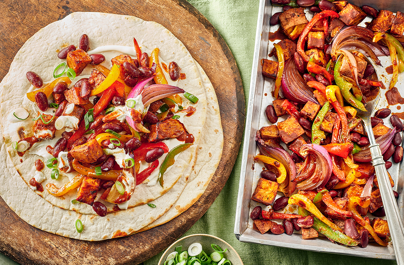 Sweet potato fajita traybake recipe