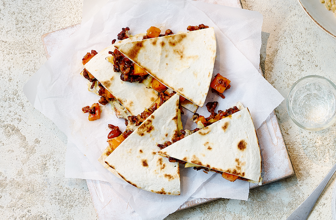 Sweet potato and beef quesadillas recipe