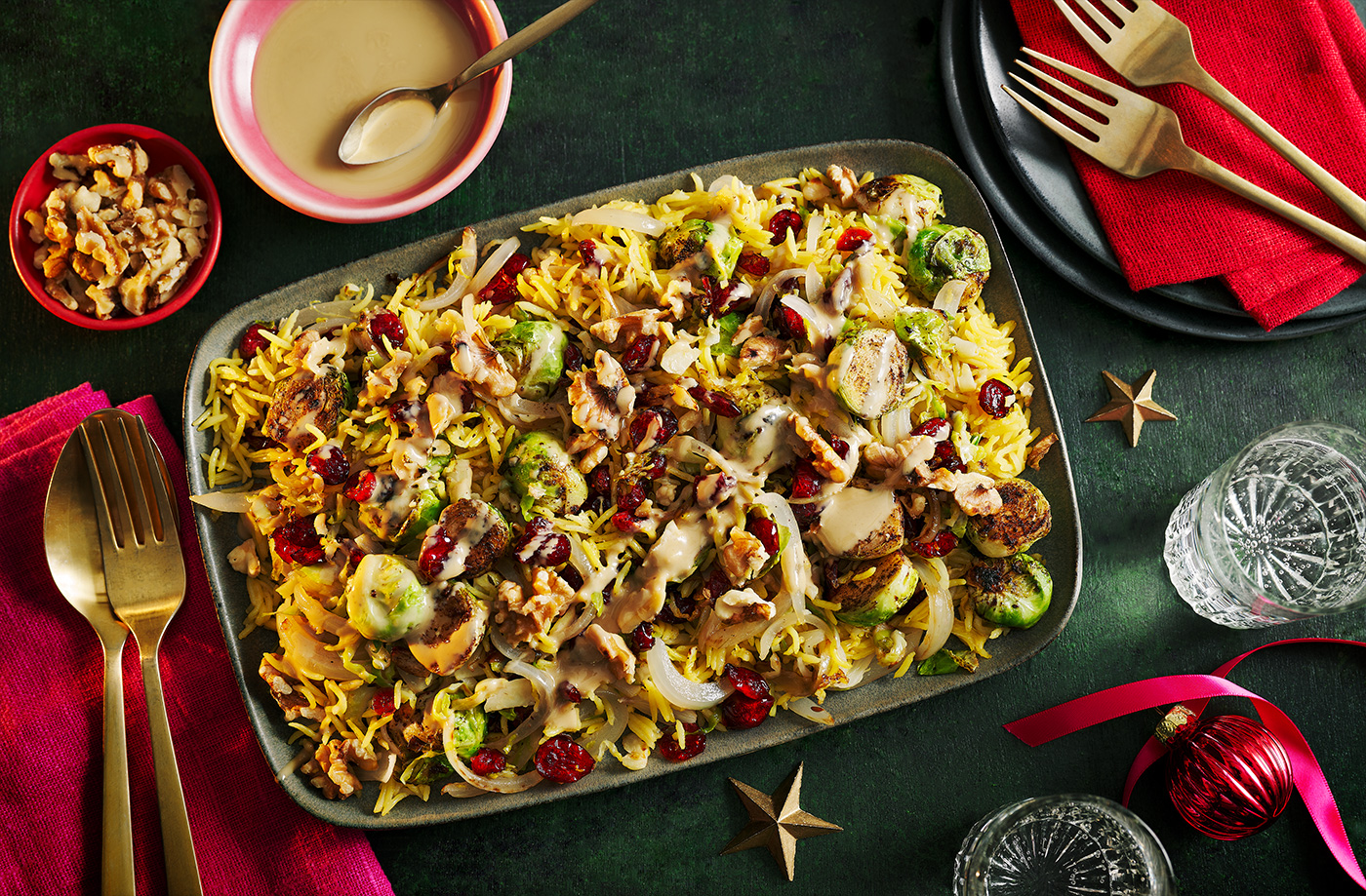 Cranberry, sprout and walnut pilaf recipe