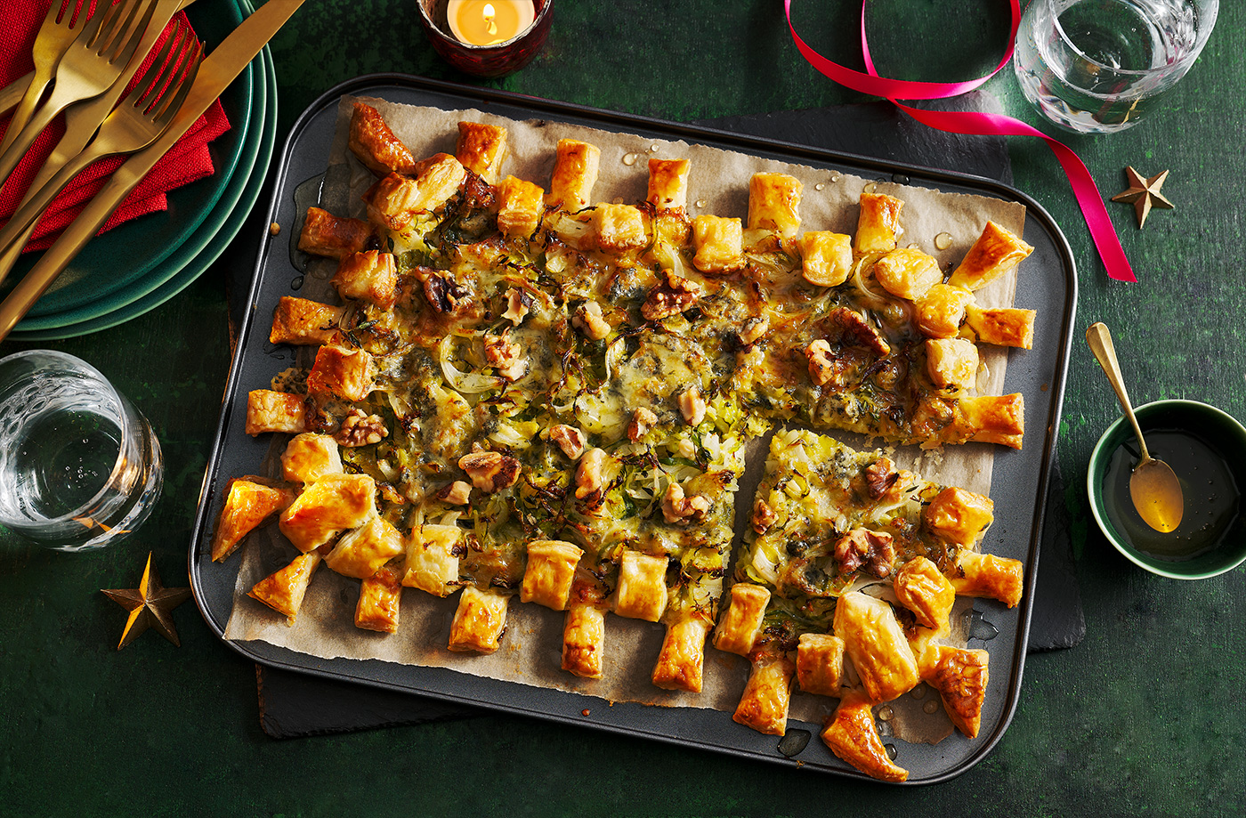 Sprout, blue cheese and walnut puff pastry tart recipe