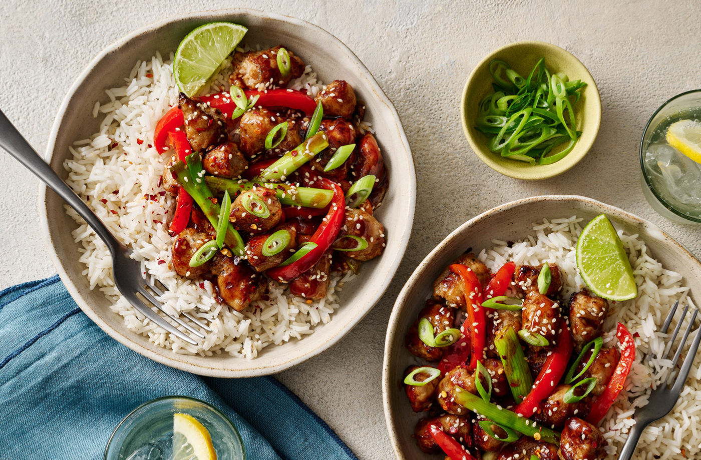 Hoisin sausage rice bowl recipe