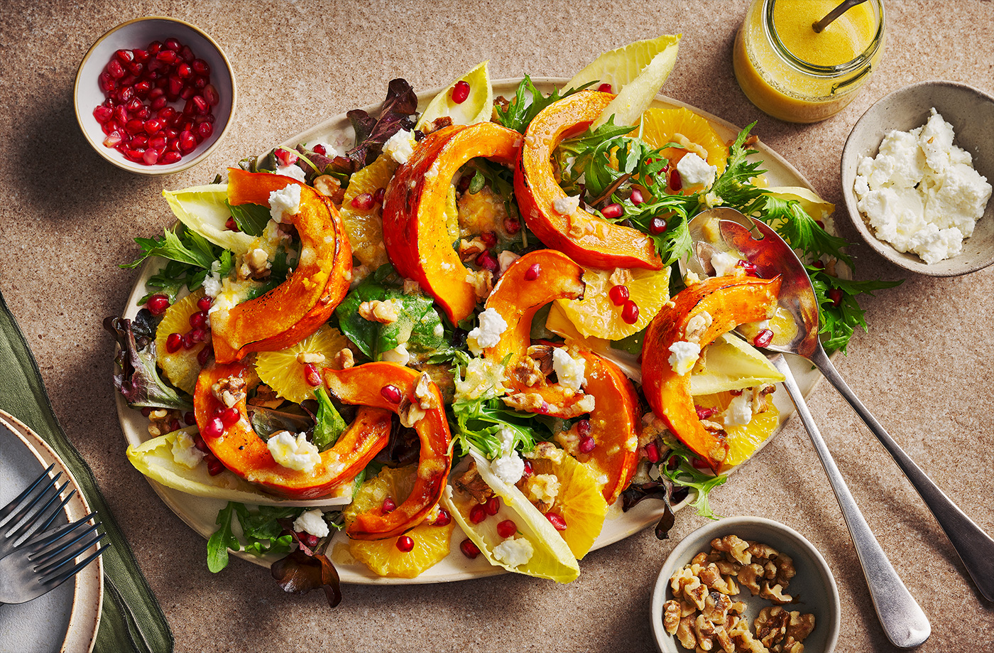 Pumpkin, goat’s cheese and walnut salad recipe