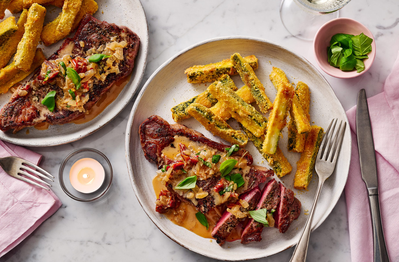 'Marry Me' steak with Parmesan courgette fries recipe