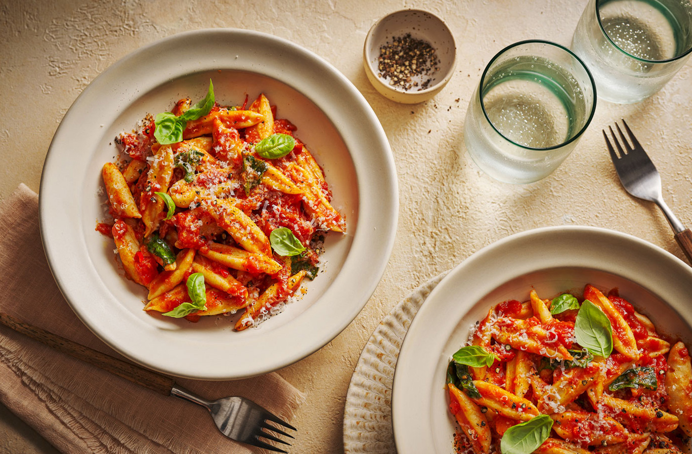 Scissor cut arrabbiata pasta recipe