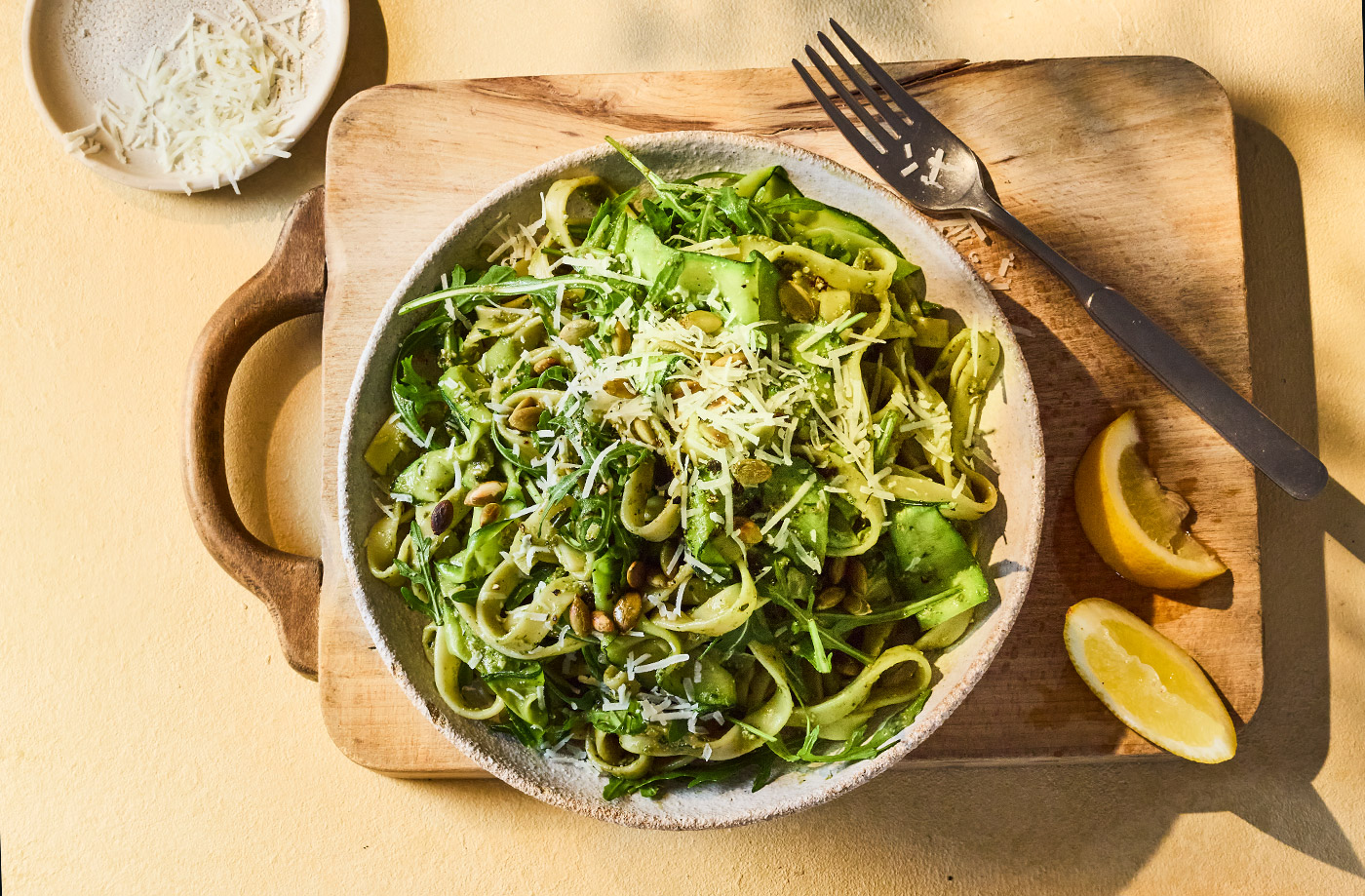 Tagliatelle with pumpkin seed and courgette pesto recipe