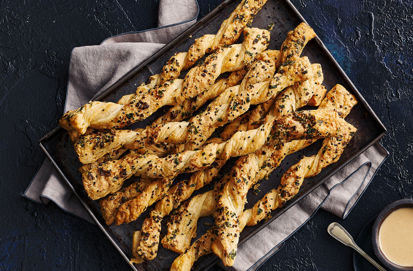 Tahini, garlic and parsley twists recipe