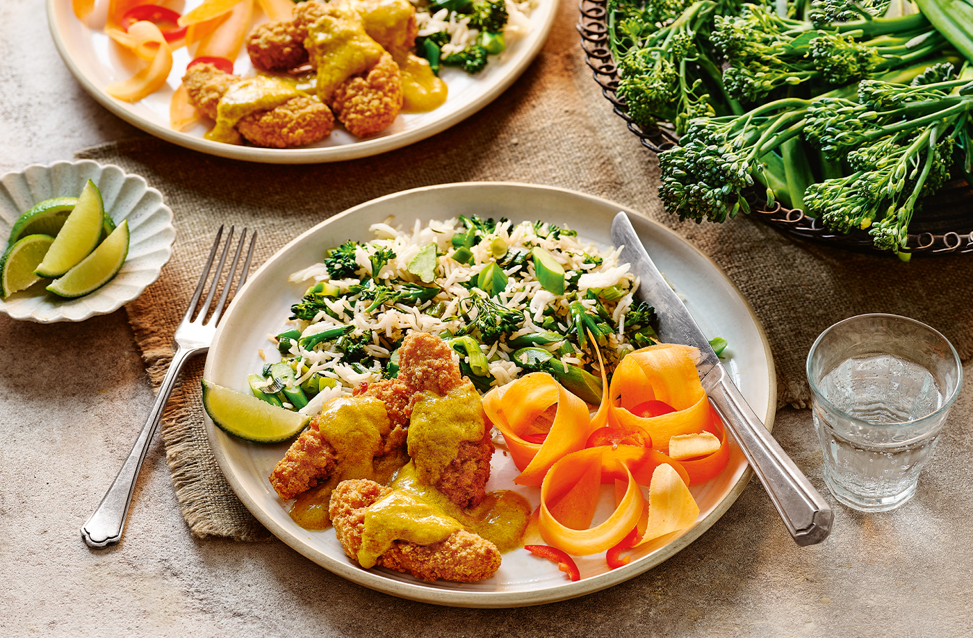 Tenderstem broccoli fried rice with katsu chicken recipe