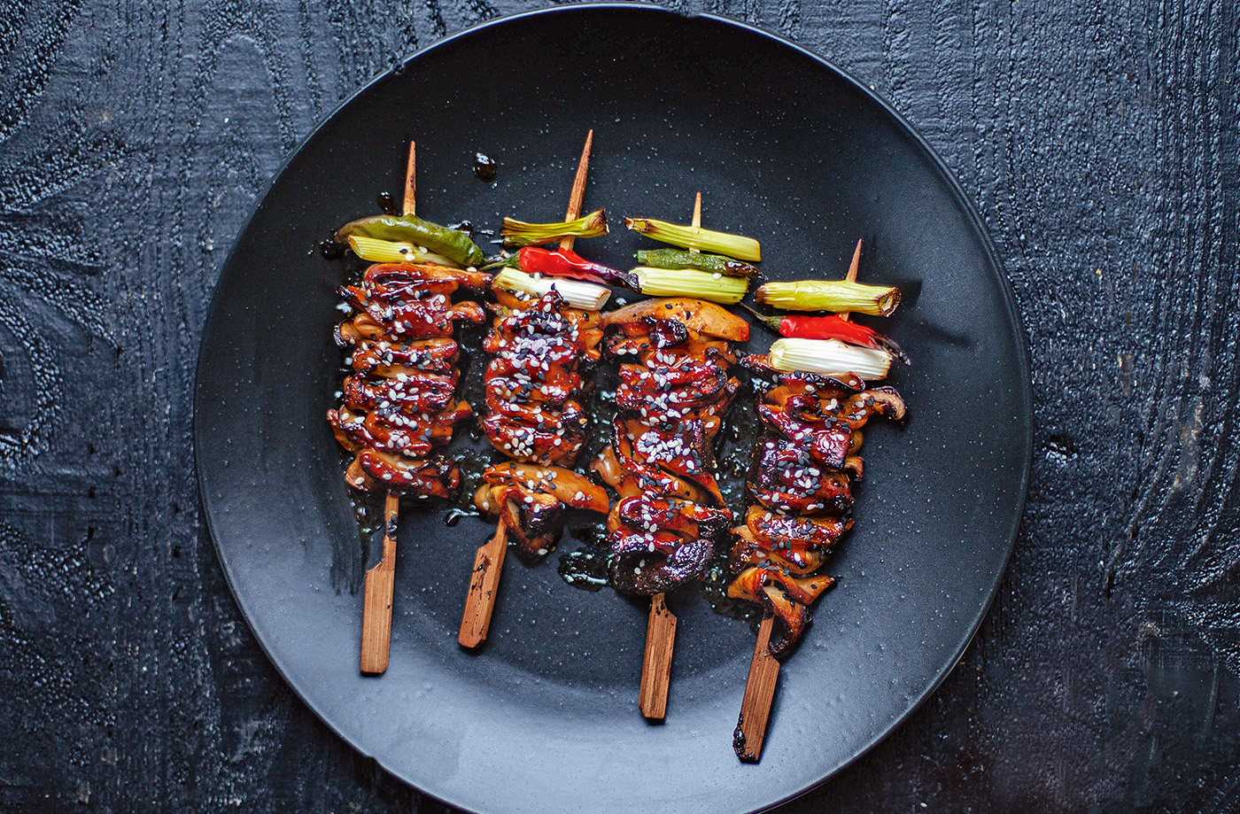 Teriyaki mushroom skewers recipe
