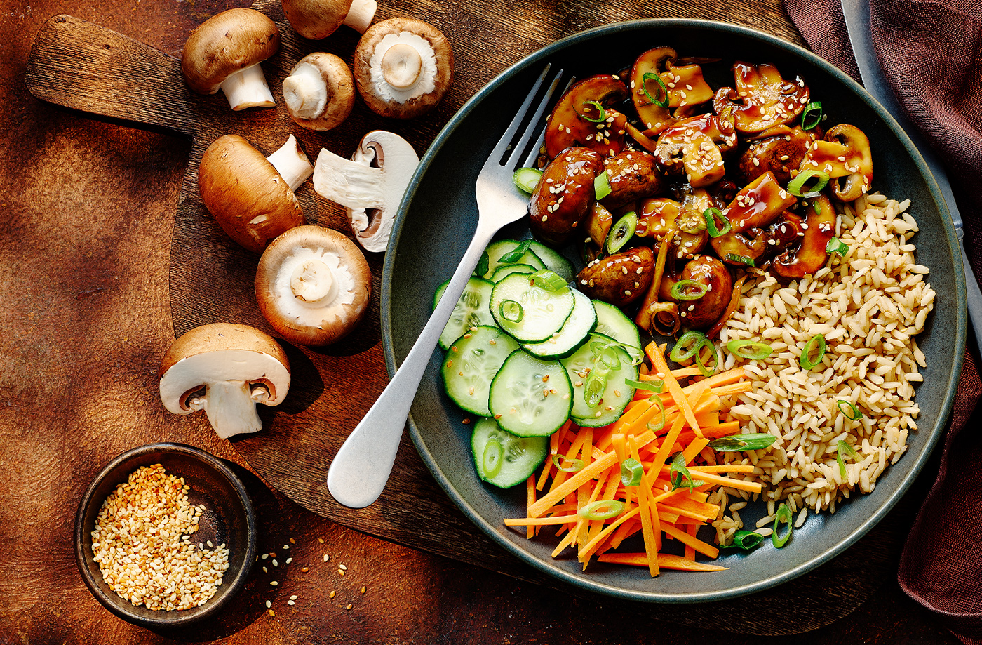Teriyaki mushroom and brown rice bowls recipe