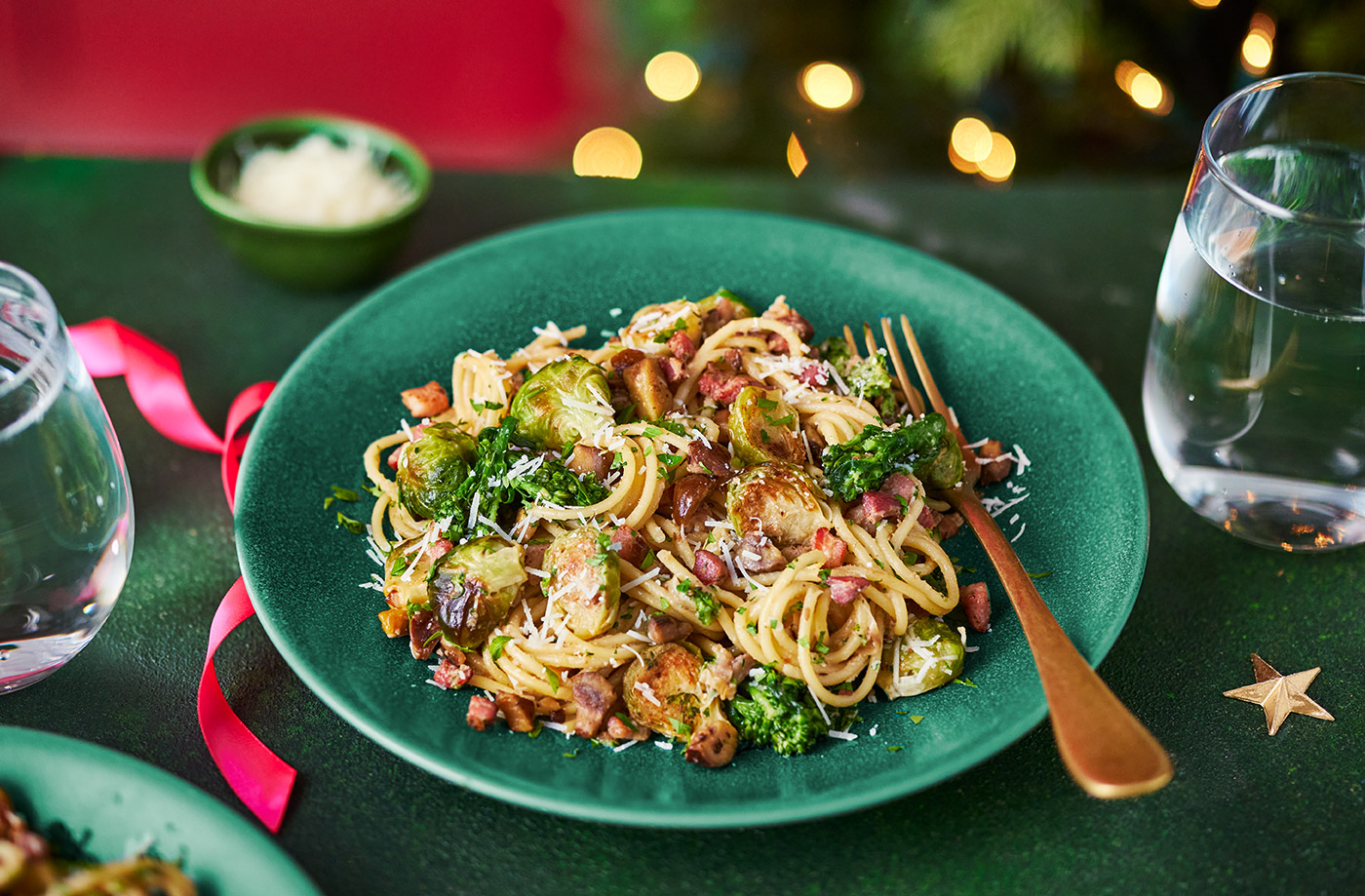 Caramelised sprout and chestnut carbonara recipe