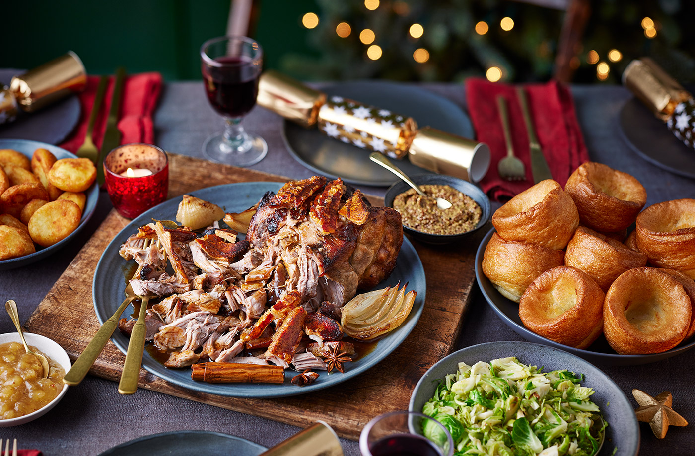 Spiced mulled pulled pork with Yorkshire puddings and shredded sprouts  recipe