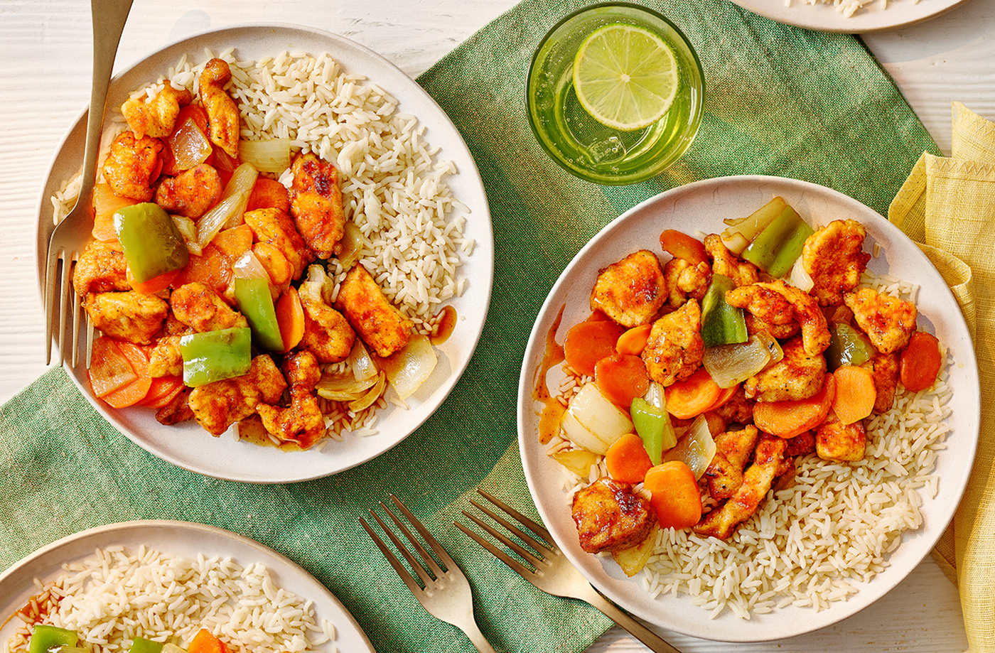 Chinese-style orange chicken with rice recipe