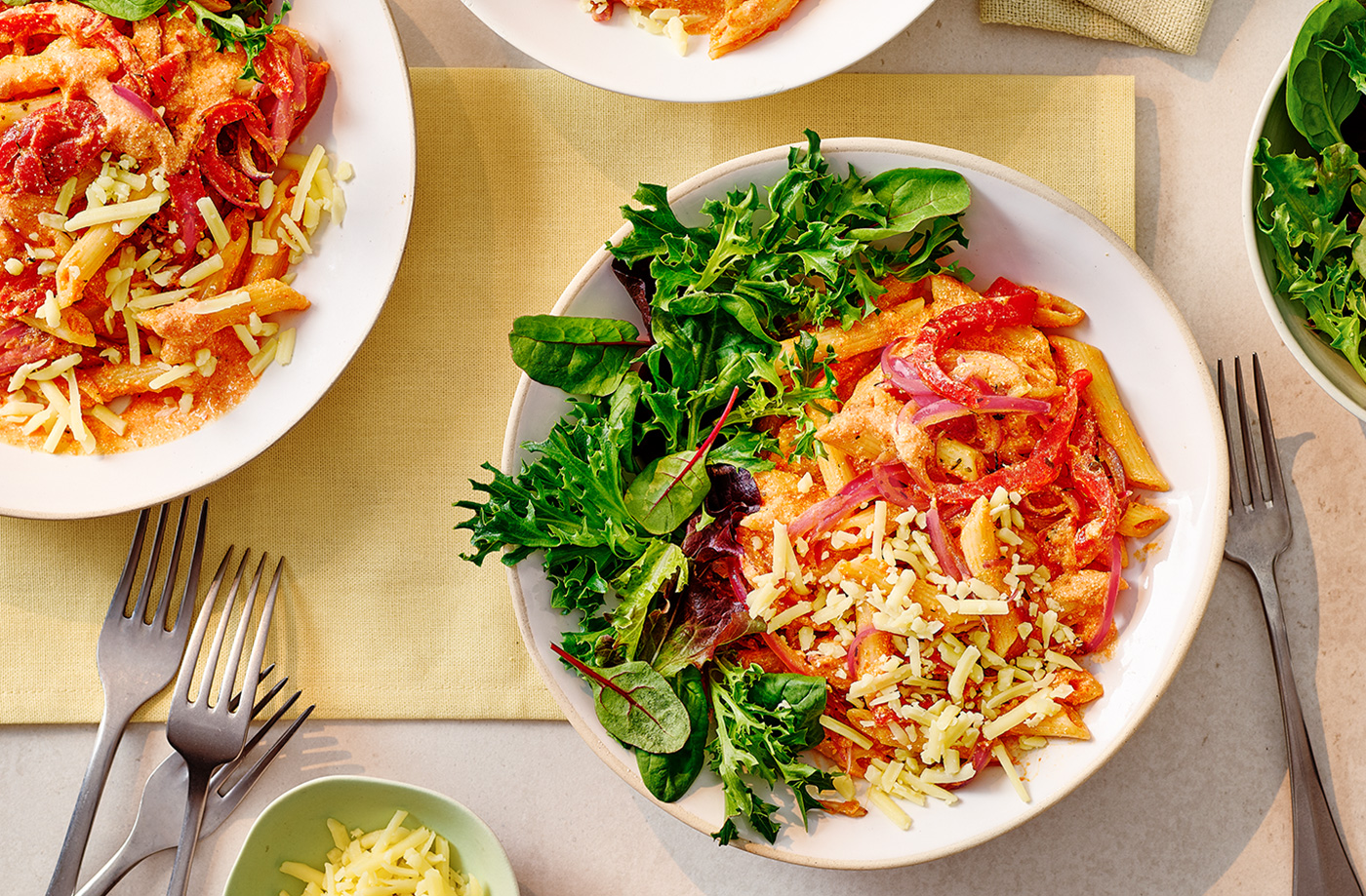 Roasted red pepper and cottage cheese pasta recipe