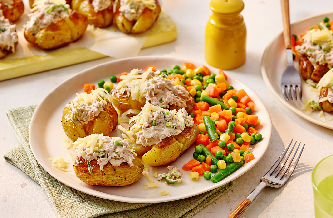 Mini tuna mayo jacket new potatoes recipe