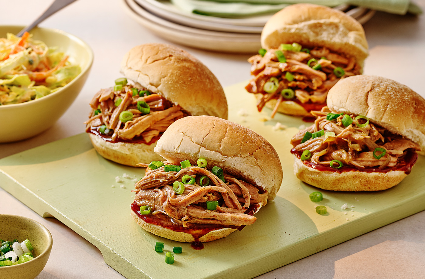 Slow-cooker BBQ pulled turkey buns with coleslaw recipe