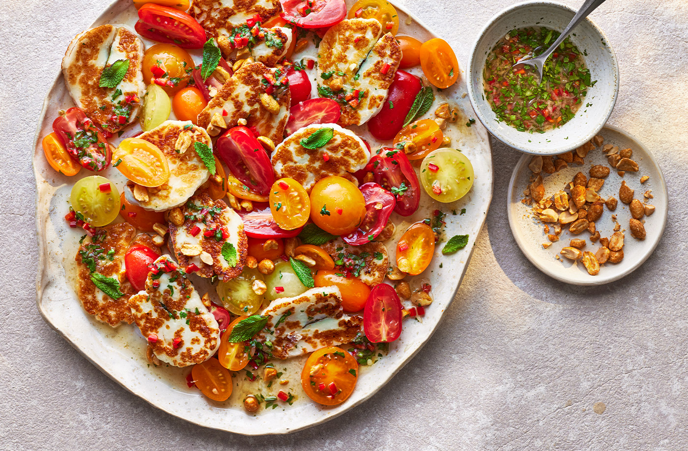 Thai-inspired tomato and halloumi salad recipe