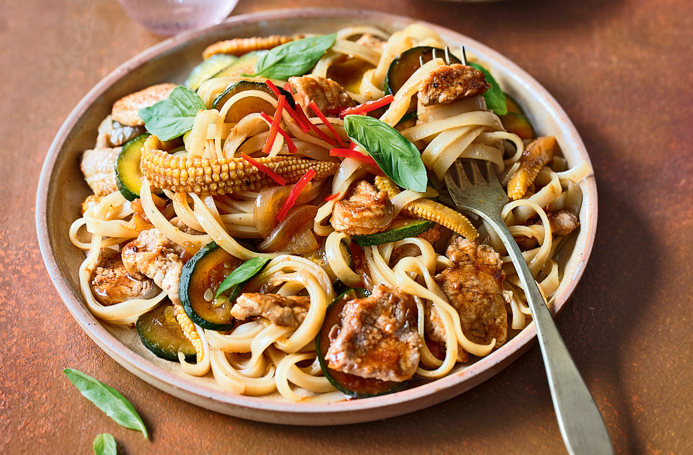 Thai-style drunken noodles with pork recipe