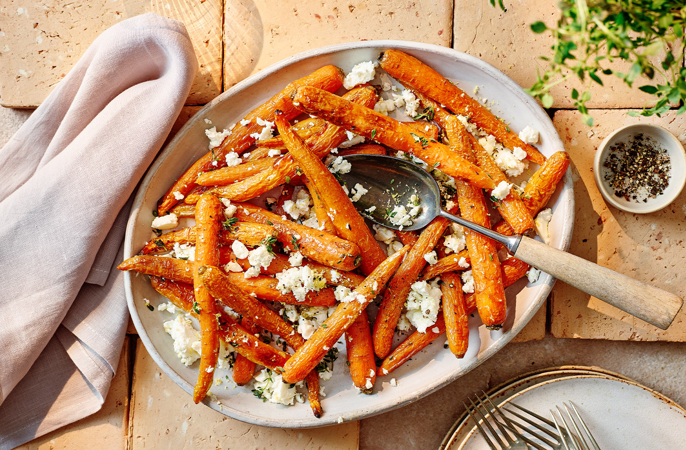 Thyme and feta roasted carrots recipe