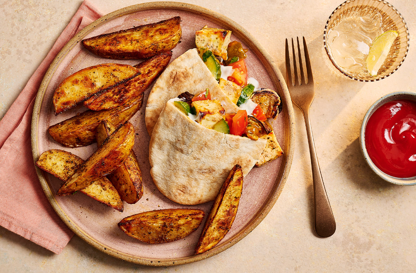 Dina Begum's tikka pittas with masala wedges recipe