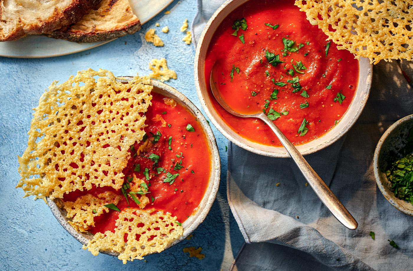 Tomato soup with cheesy topper recipe