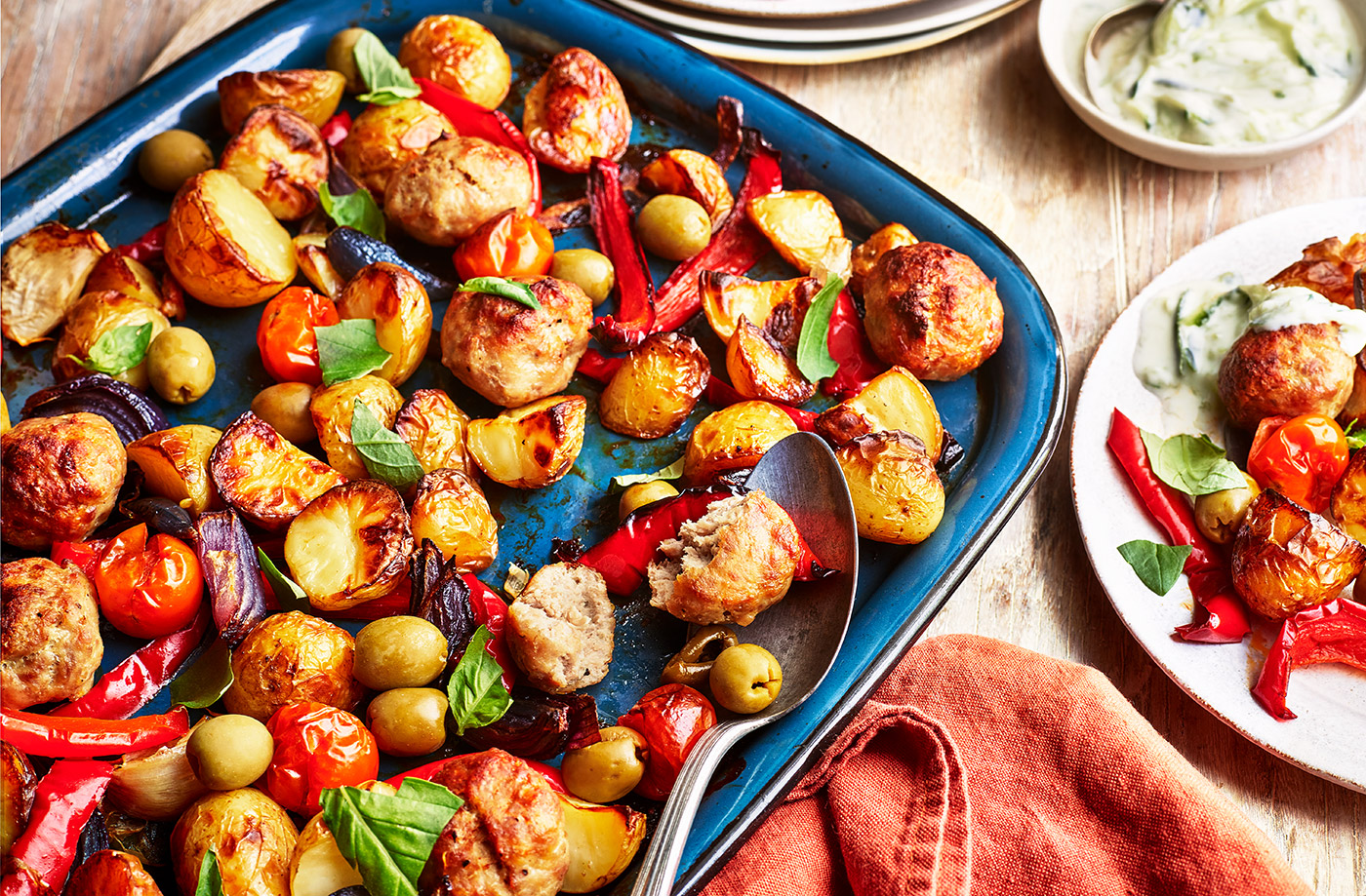 Turkey meatball traybake recipe