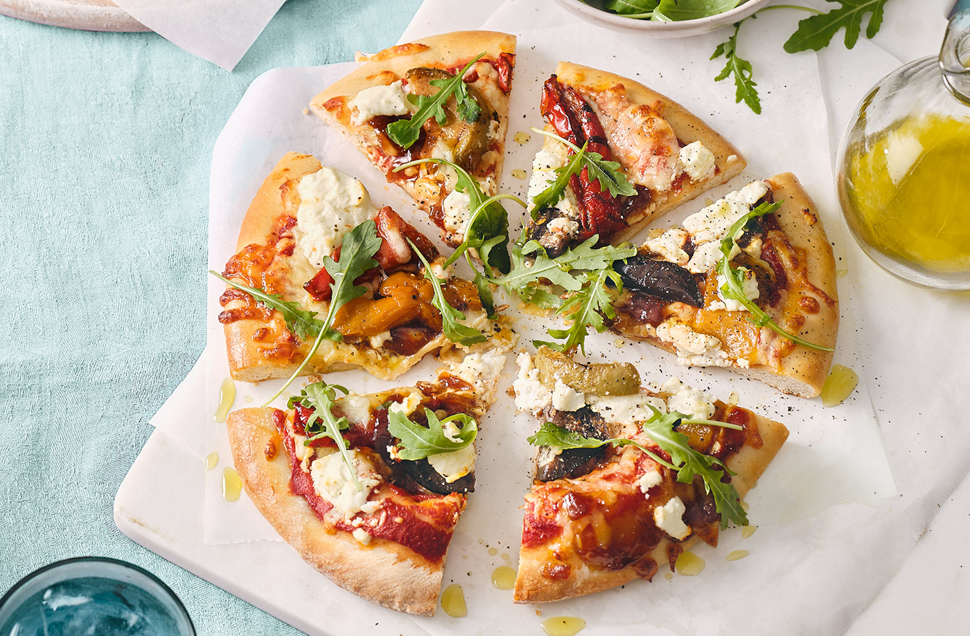 Chargrilled veg and goat's cheese pizzas recipe