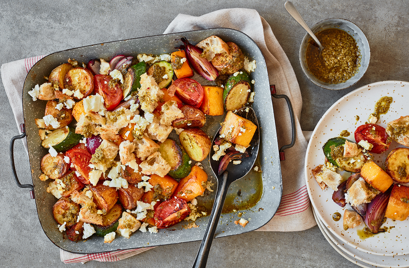 Pesto vegetable traybake recipe