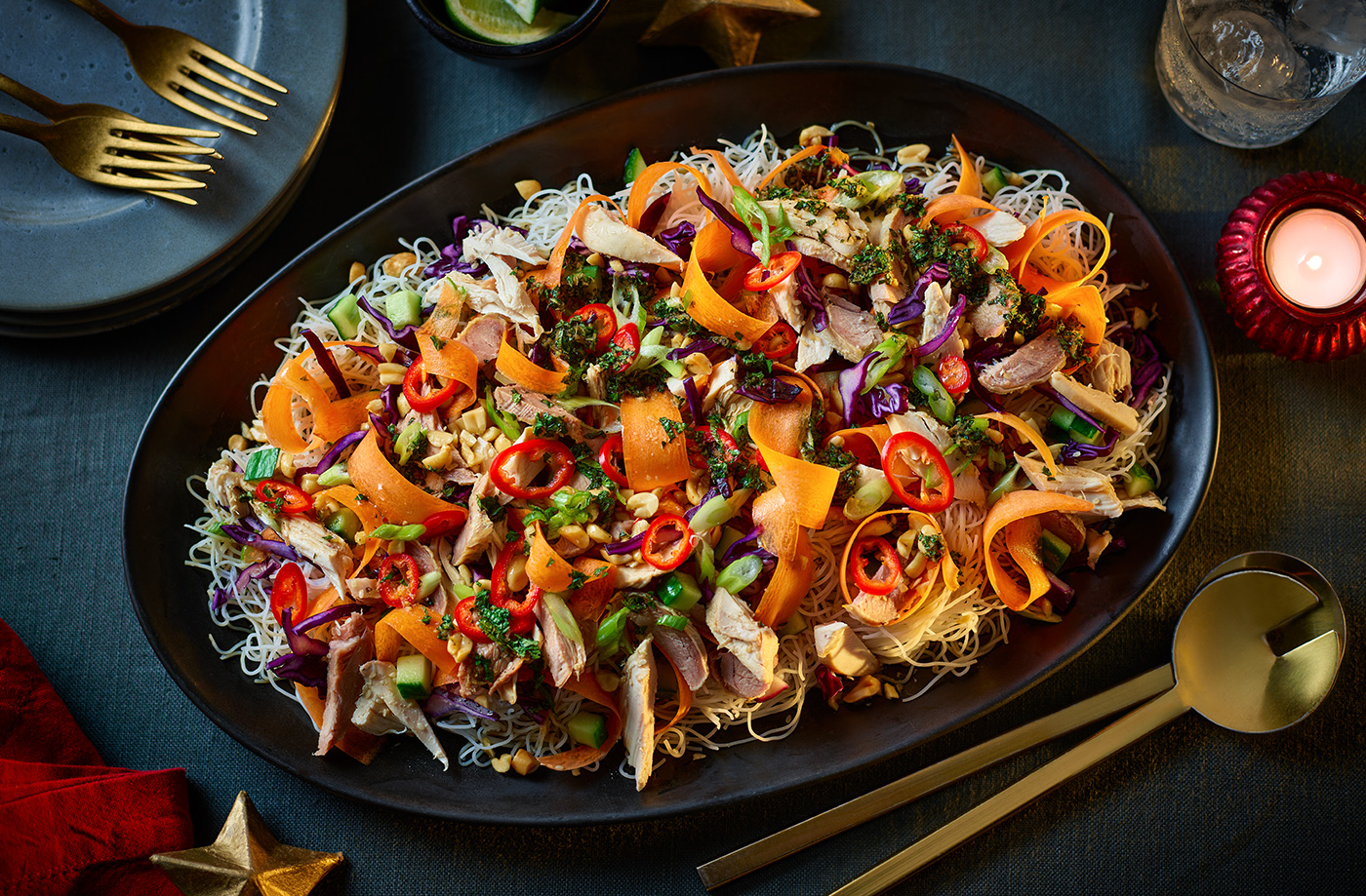 No-cook Vietnamese-style turkey noodle salad with peanut and mint recipe