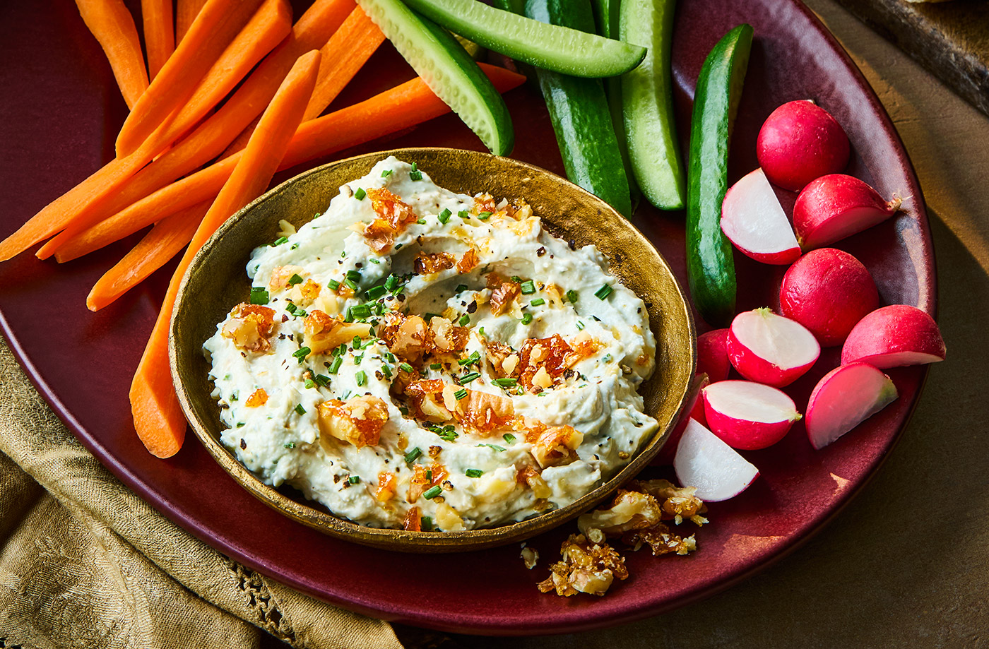 Whipped blue cheese dip with candied walnuts recipe