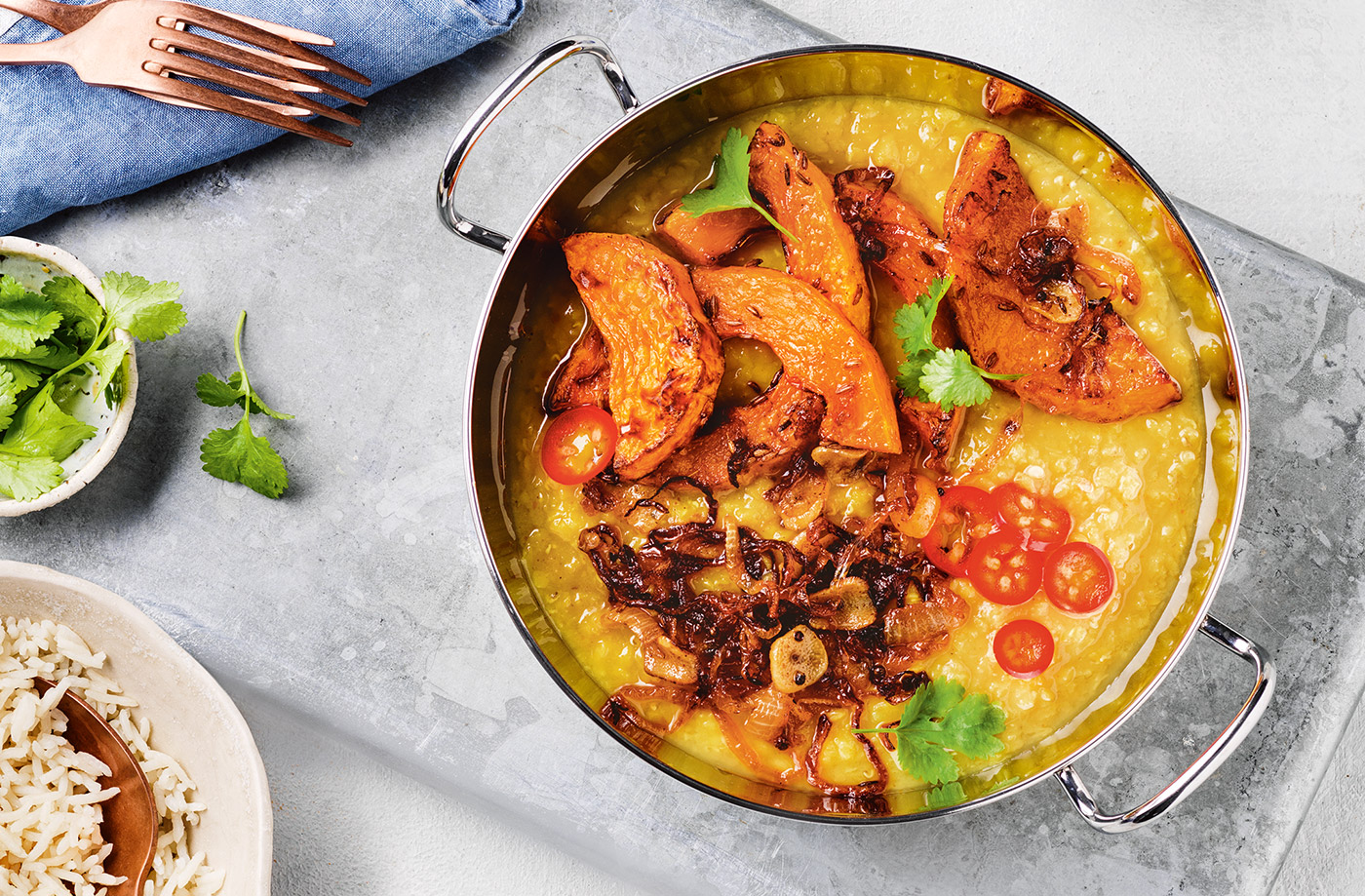 Roasted squash Tadka dhal  recipe