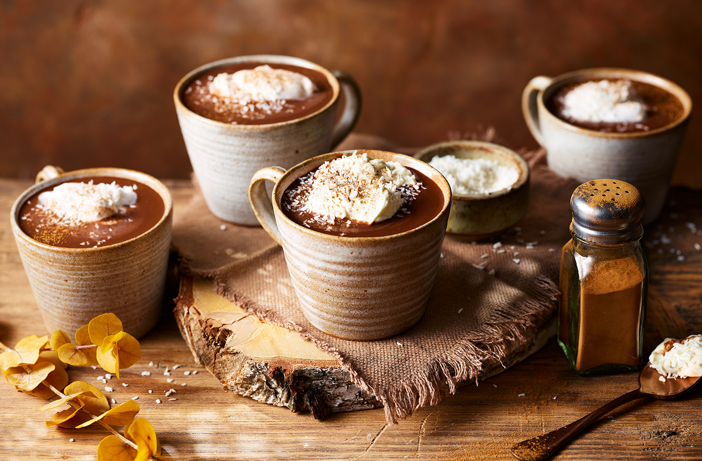 Coconut hot chocolate with cinnamon and spiced rum recipe