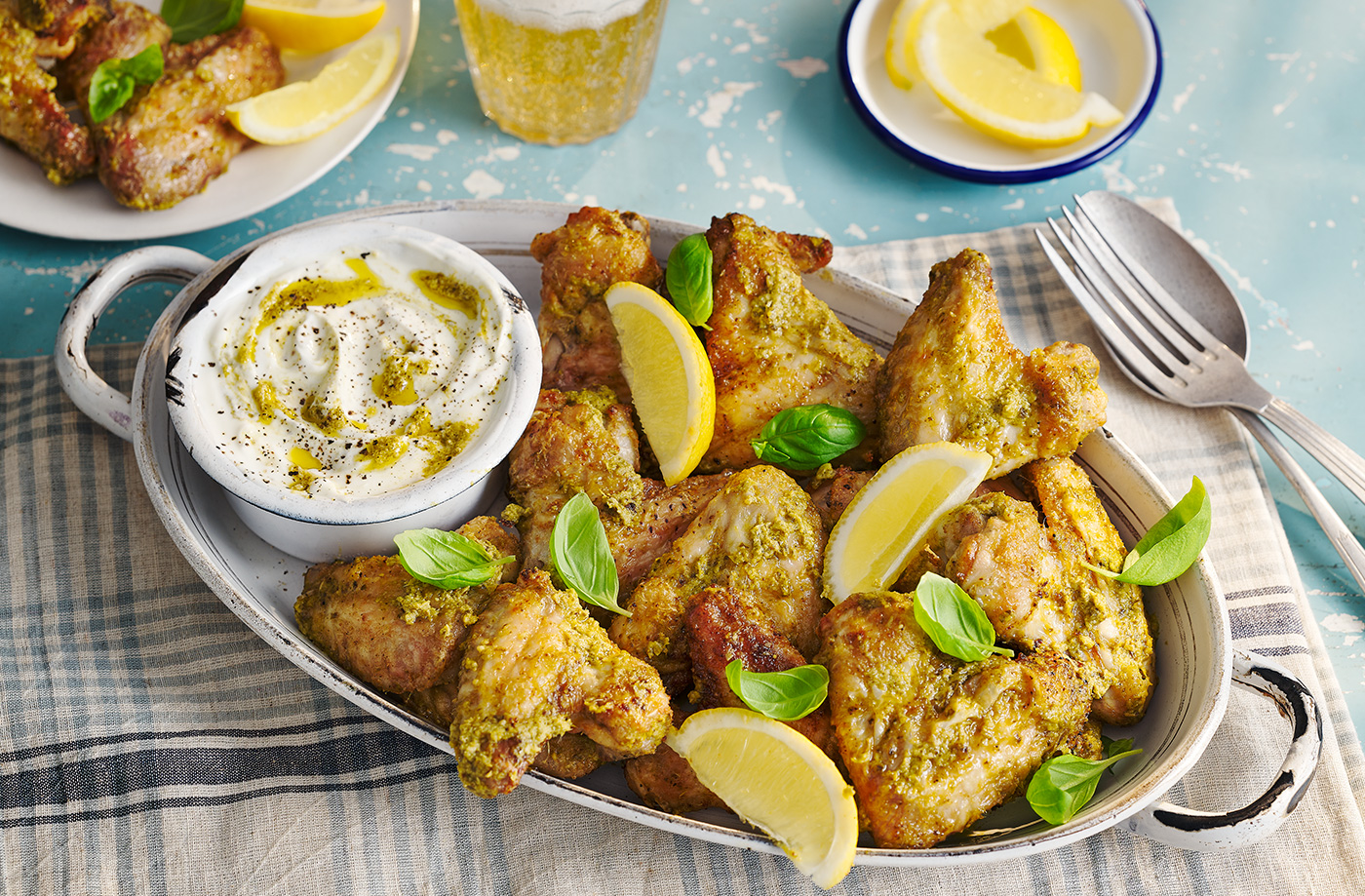 Garlic and pesto wings recipe