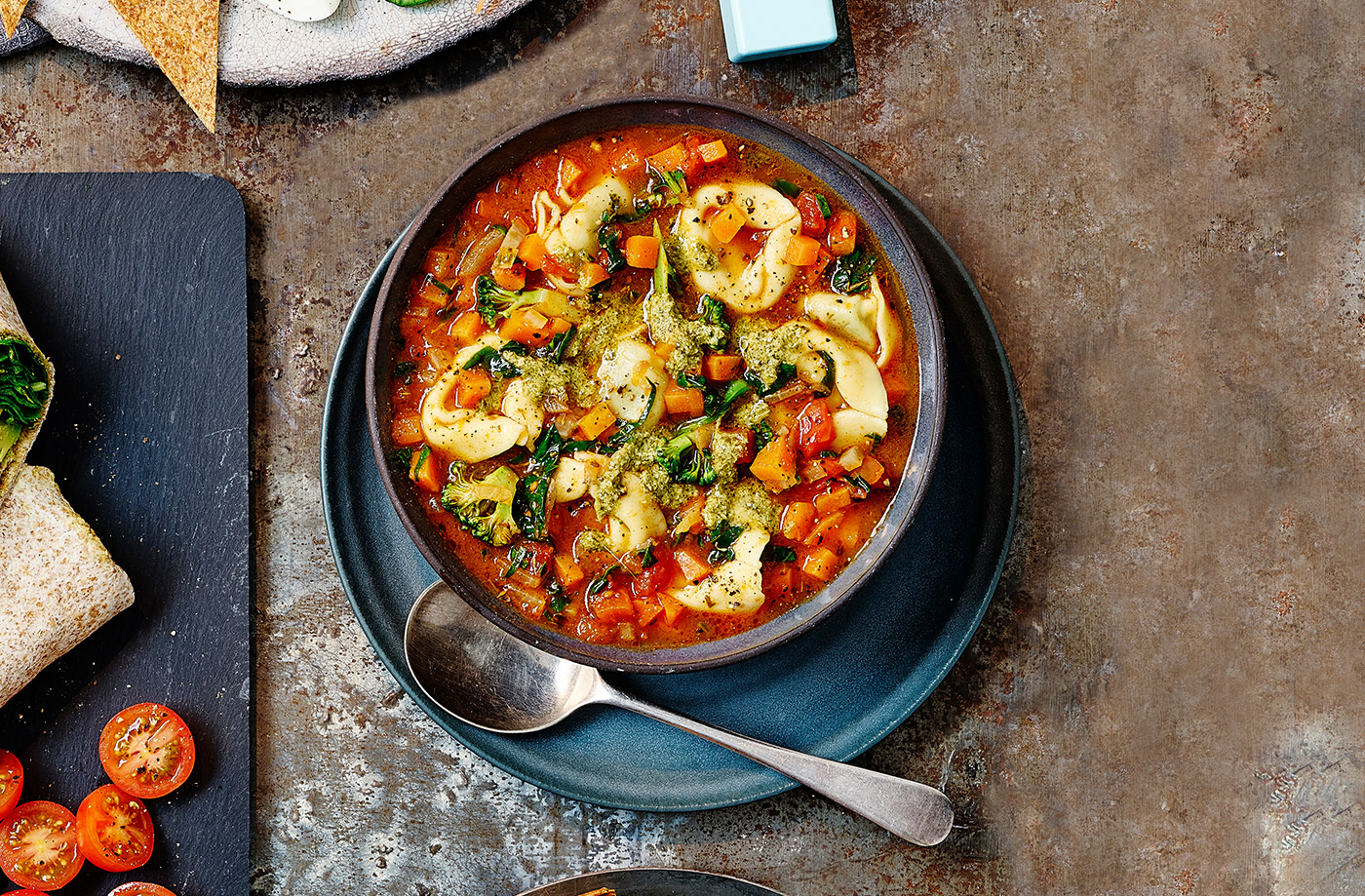Veg-packed tortelloni soup recipe