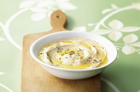 It takes less than five minutes to whip up a great tasting houmous. Serve the dip with crudities or lightly toasted pitta bread as a canapé or light bite.