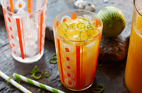 Wonderfully aromatic, puréed mango is combined with fresh lime juice and pineapple juice, then topped up with lemonade to make a zesty drink
