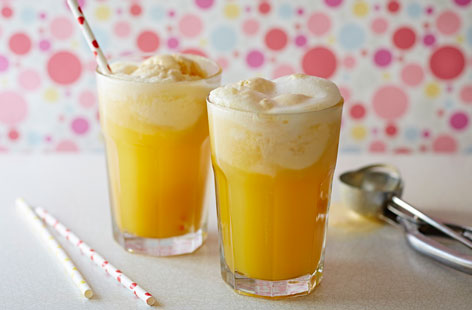 Recreate the ice cream floats of your youth with the kids – but this time with an added tropical twist. Equal amounts of mango and passionfruit juice are topped with ice cream and sparkling water for a lovely, refreshing treat.