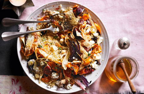 Rustle up this tasty vegetarian salad packed with colourful root vegetables, sweet figs and goats cheese