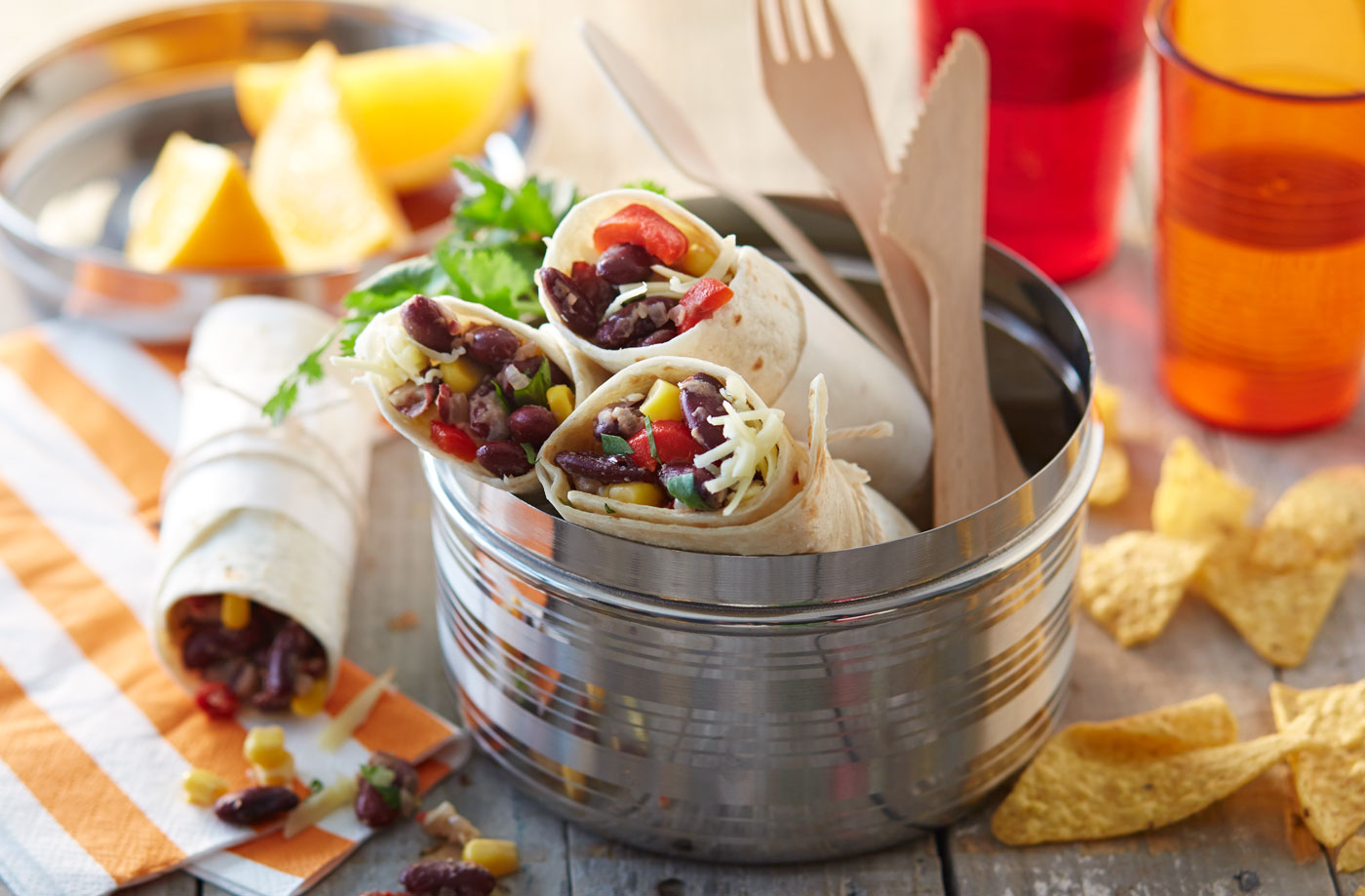 Chilli bean and corn tortilla wrap recipe