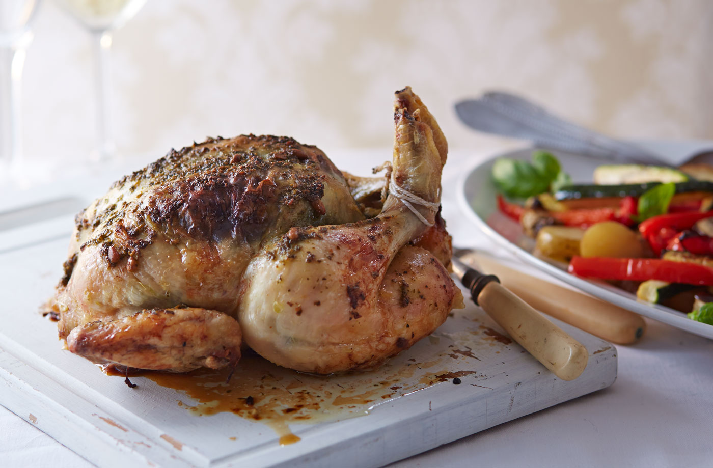 Roast chicken with pesto and veg recipe