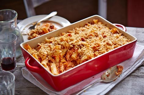 Leftover pork, tomato and rosemary rigatoni pasta bake recipe