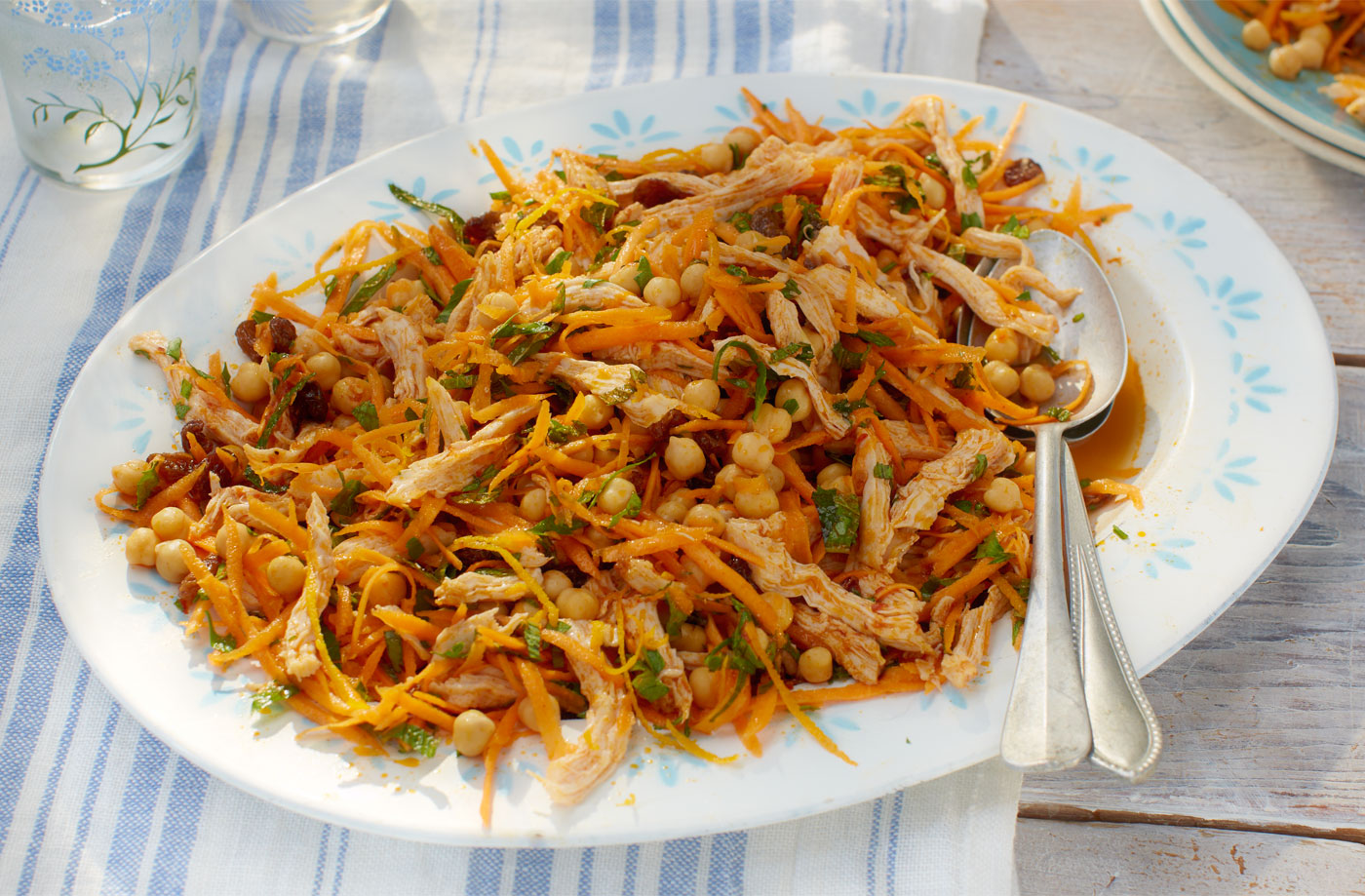 Carrot, chickpea and harissa chicken salad recipe