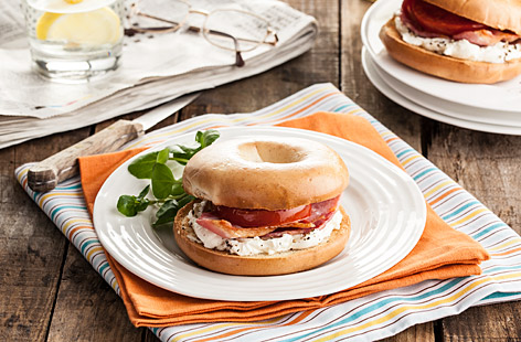 The next time a bagel craving strikes, try smothering it with cream cheese, crispy bacon and grilled tomato: a speedy lunch, packed with flavour. Use light cream cheese if you want to reduce the calorie count.