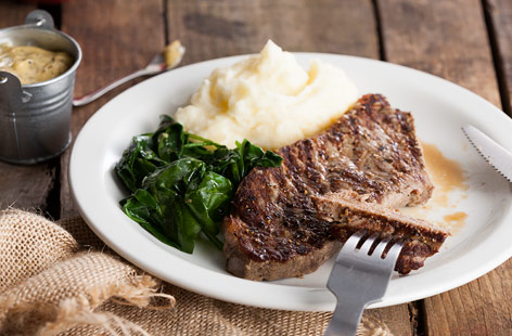 Steak with mash and wilted spinach recipe