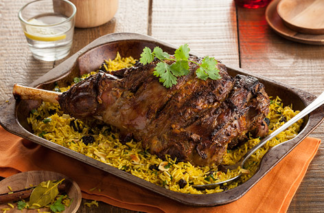 An aromatic Indian twist on a roast lamb served with fluffy pilau rice 